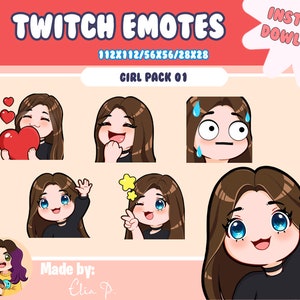 Girl brown hair and blue eyes Twitch Emotes / Youtube / Badge / Emote / Twitch
