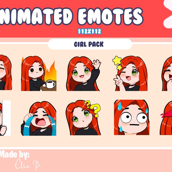 Animated emote girl red hair and green eyes Twitch Emotes / Youtube / Badge / Emote / Twitch