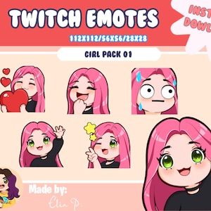 Girl pink hair and green eyes Twitch Emotes / Youtube / Badge / Emote / Twitch
