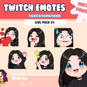 Girl black hair and blue eyes Twitch Emotes / Youtube / Badge / Emote / Twitch