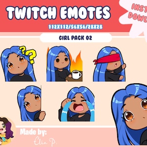 Girl blue hair and brown eyes Twitch Emotes / Youtube / Badge / Emote / Twitch