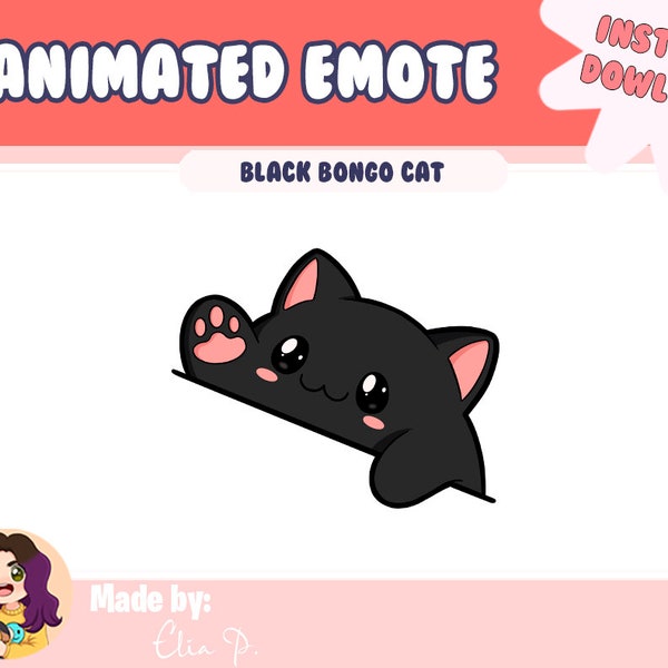 Black ANIMATED Bongo Cat Emote - Twitch YouTube Discord - Sub emote - kawaii cat