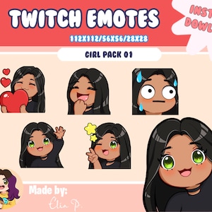Girl black hair and green eyes Twitch Emotes / Youtube / Badge / Emote / Twitch