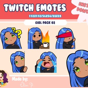 Girl blue hair and green eyes Twitch Emotes / Youtube / Badge / Emote / Twitch
