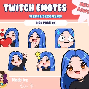 Girl blue hair and brown eyes Twitch Emotes / Youtube / Badge / Emote / Twitch