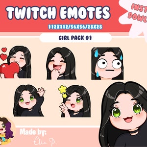 Girl black hair and green eyes Twitch Emotes / Youtube / Badge / Emote / Twitch