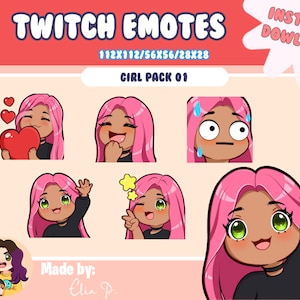 Girl pink hair and green eyes Twitch Emotes / Youtube / Badge / Emote / Twitch