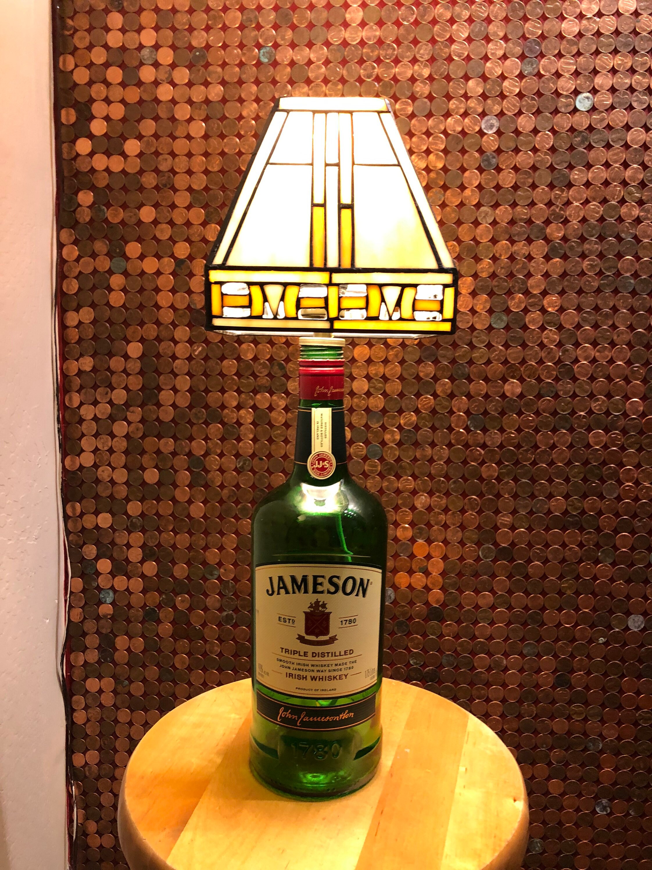 Large Jameson bottle lamp with Stain Glass lamp shade. | Etsy