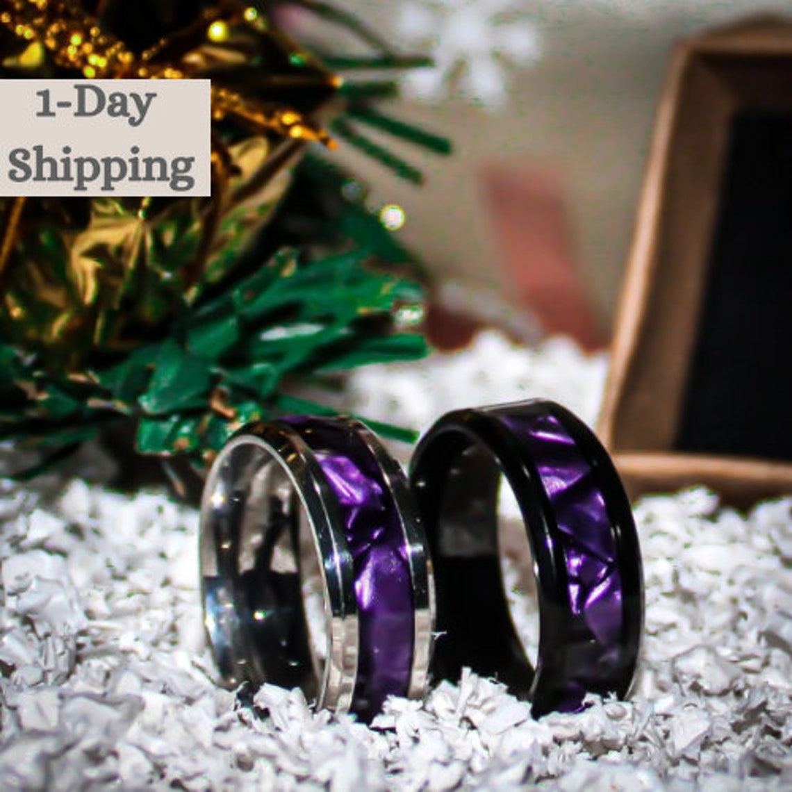 New Trend Gradient Purple Rings 316L Stylish Mens / Womens image 1