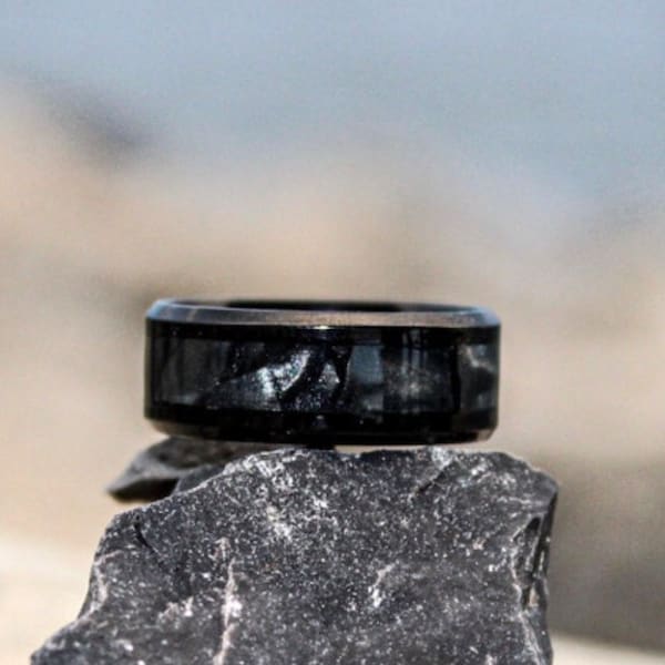 Gradient Black Granit  Designed Ring,Jewelry Women's Men's  Couples Wedding Band.
