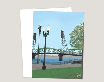 Portland Oregon Blank Greeting Card Hawthorne Bridge