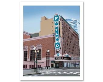 Limited Edition Schnitz Art Print with Portland Sign | Portland Oregon Landmark Illustration