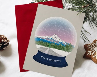 Mt Hood Snow Globe Holiday / Christmas Cards | Blank Inside