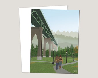 Portland Oregon Blank Greeting Card | Cathedral Park St. Johns Bridge