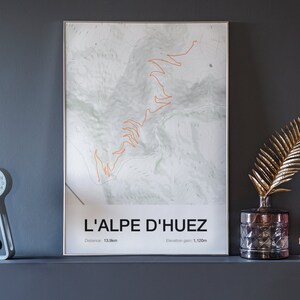 L'Alpe d'Huez - impressão artística de mapa de ciclismo - presente de ciclismo - design minimalista