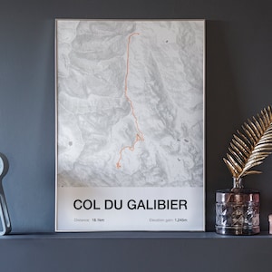 Col du Galibier - Radsport Karte Kunstdruck - Radsport Geschenk - minimalistisches Design