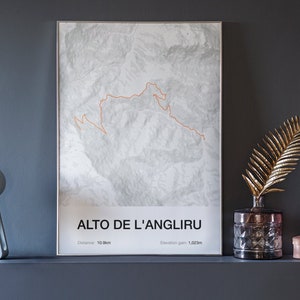 L'Angliru - impressão artística de mapa de ciclismo - presente de ciclismo - design minimalista