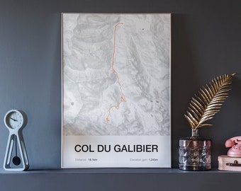 Col du Galibier - cycling map art print - cycling gift - minimalist design