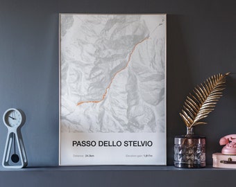 Passo dello Stelvio - cycling map art print - cycling gift - minimalist design