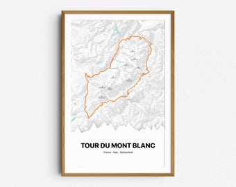 Mapa de rutas del Tour du Mont Blanc / Póster TMB / Mapa de senderismo del Tour du Mont Blanc