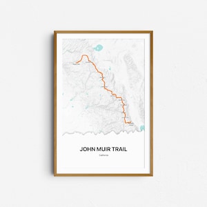 John Muir Trail Map | JMT poster | John Muir Trail hiking map | Gift for Outdoors