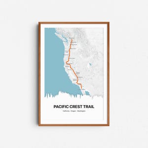 Pacific Crest Trail Map | PCT poster | Pacific Crest Trail hiking map | Gift for Outdoors