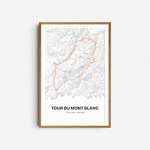Carte des sentiers du Tour du Mont Blanc | Affiche TMB | Carte des randonnées du Tour du Mont-Blanc