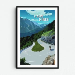 L&#39;Alpe d&#39;Huez - Cycling travel poster -  Cycling Print - Cycling Souvenir - Gift for cyclist