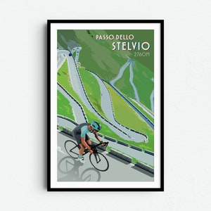 Stelvio - Cycling travel poster -  Cycling Print - Cycling Souvenir - Gift for cyclist