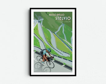 Passo dello Stelvio Vintage Cycling Poster – Giclée Art Print