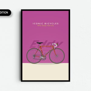 1972 Eddy Merckx iconic bicycle cycling poster - Printable wall art - Gift for Cyclist