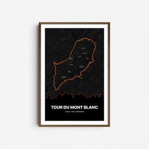 Carte des sentiers du Tour du Mont Blanc | Affiche TMB | Carte des randonnées du Tour du Mont-Blanc