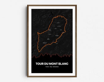 Mapa de rutas del Tour du Mont Blanc / Póster TMB / Mapa de senderismo del Tour du Mont Blanc