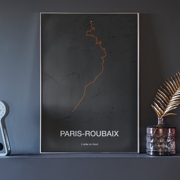 Paris-Roubaix - cycling map art print - cycling gift - minimalist design