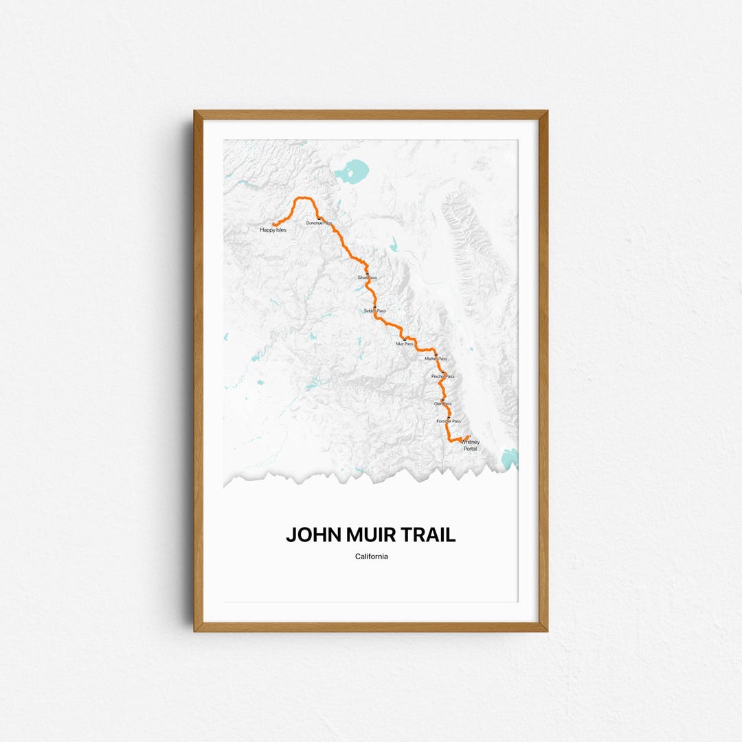 John Muir Trail Map JMT Poster John Muir Trail Hiking Map Gift for ...
