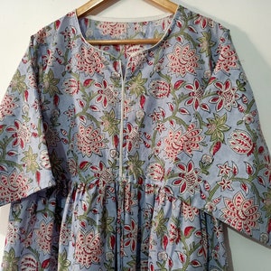 Indisches Kleid, Florales Blockprint Kleid, Baumwolle Handgemachtes Kleid, Sketer Circle Kleid, Flapperkleid, Blusenkleid, kurzes Kleid