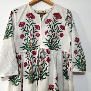 Geschenk Für Sie, Block Print Kleid, Floral Handblock Print Baumwollkleid, Handgemachtes Kleid, Sketer Kreis Kleid, Flapper Kleid, Blusen Kleid, Geschenke