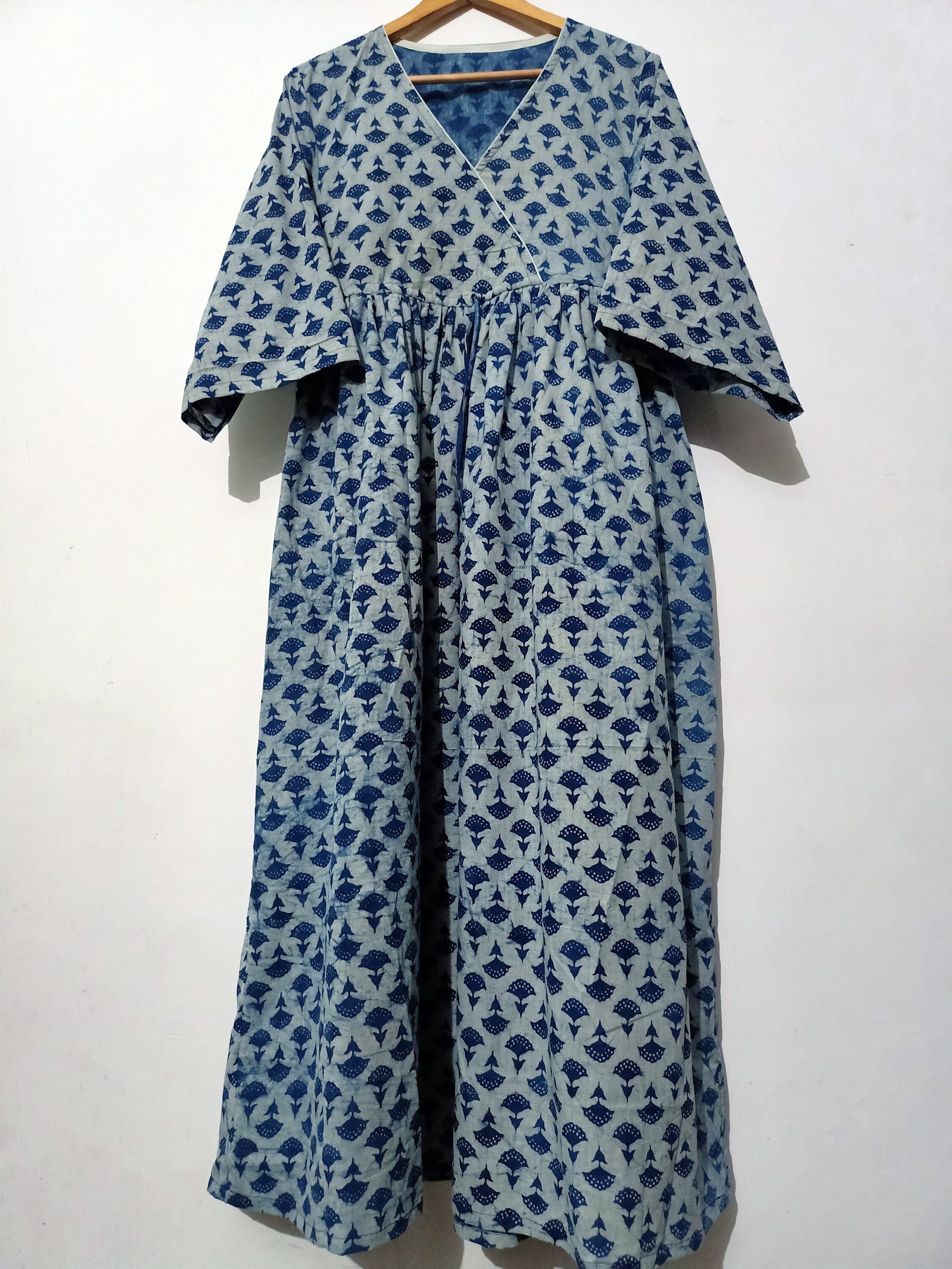Kimaya Indigo Hand Block Print Cotton Wrap Around Dress
