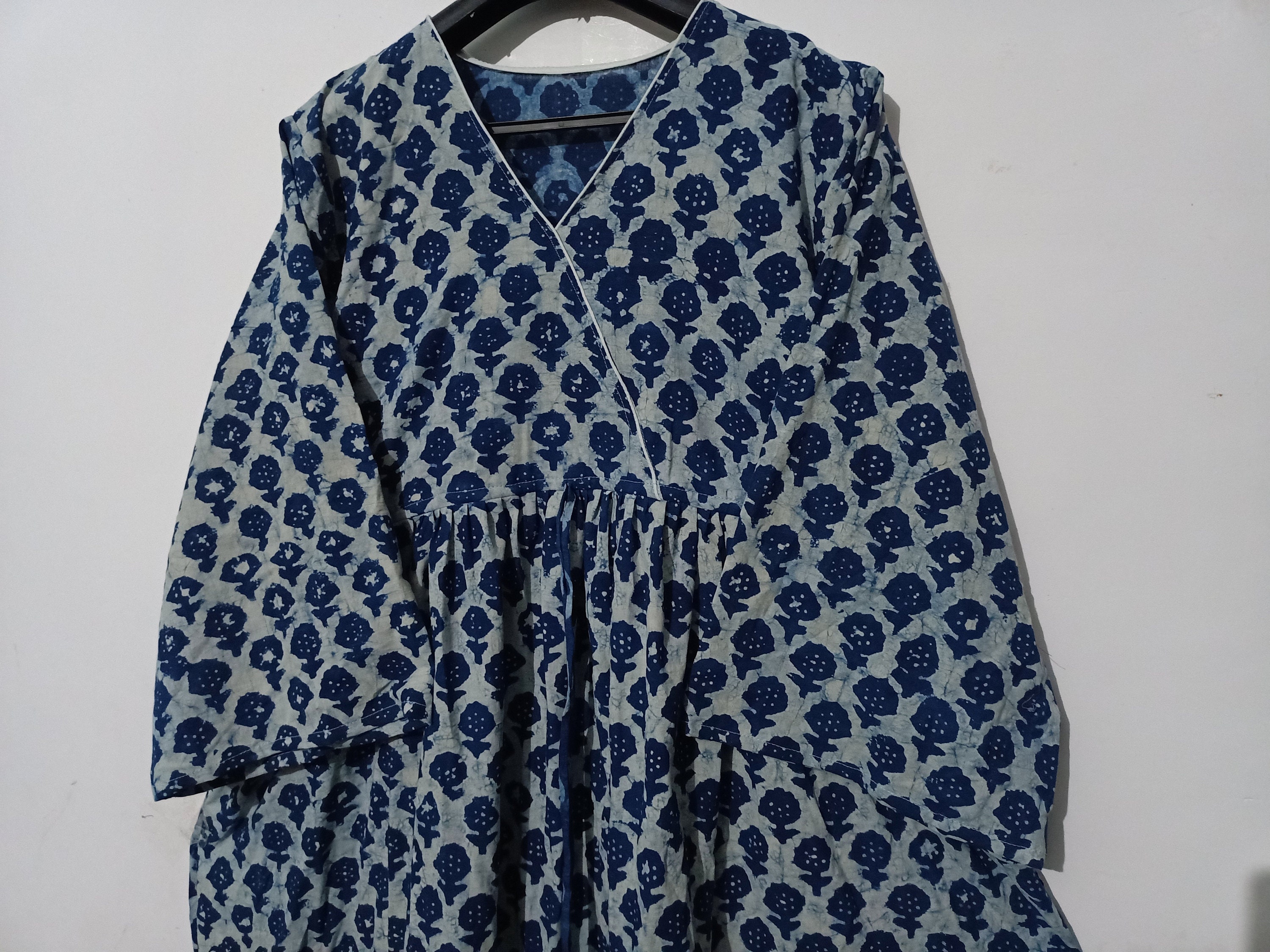 Indigo Block Print Cotton Dresshandmade Dress sketer Circle - Etsy