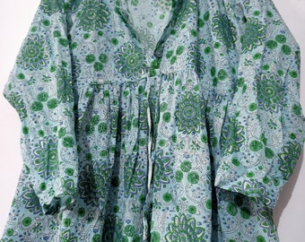 Handmade Block Print Cotton Dress, Long Skater Circle Dress