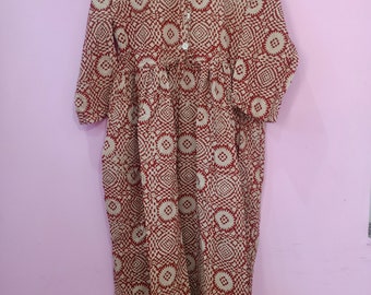 Vestido largo de algodón con estampado artesanal, estilo Sketer Circle.