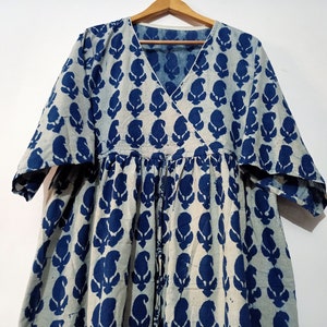 indigo block Print Baumwollkleid, Handgemachtes Kleid, Sketer Kreis Kleid, Flapper Kleid, Blusenkleid, Langes Und Kurzes Kleid