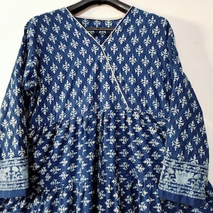 Anarkali Kleid, Indigo Block Print Baumwollkleid, handgefertigtes Kleid, Sketer Circle Dress, Flapper Dress, Blusenkleid, langes und kurzes Kleid