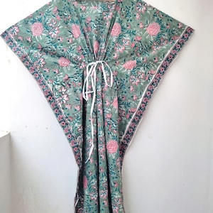 Blockprint Kaftan,Schönes Indisches Kaftan Kleid,Handgemachtes Kaftan Kleid,Sommer Kaftan Kleid,Flapper Kleid,Blousen Kleid,Long Kaftan Kleid