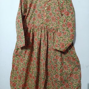 With Button Indian Cotton Dress,Floral block Print Dress,Cotton Handmade Dress, Sketer Circle Dress,Flapper Dress, Blousen Dress, Long Dress
