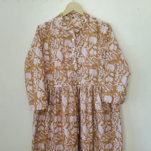 Block Print Kleid, Schönes Indisches Baumwollkleid, Handgemachtes Kleid, Sommerkleid, Flapper Kleid, Blusenkleid, Langes Kleid