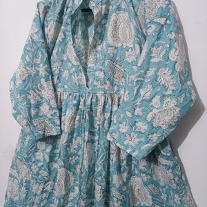 Robe indienne en coton,Robe à imprimé block,Robe en coton faite main,Robe circulaire Sketer,Robe à clapet,Robe blouse,Robe longue,Robe bohème