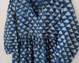 Hand Block Print Cotton Dress, Indian Summer Dress with Pockets