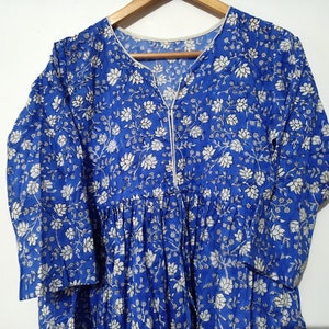 Florales indisches Baumwollkleid, Florales Blockprint Kleid, Handgemachtes Kleid aus Baumwolle, Sketer Circle Kleid, Flapperkleid, Blusenkleid, Langes Kleid