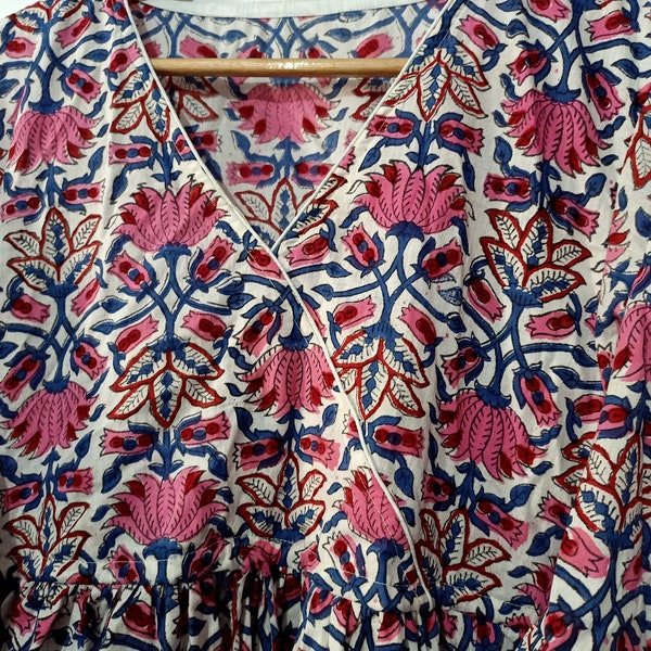 Floral Block Print Cotton Dress: Handmade Indian Style